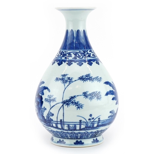 593 - Chinese blue and white porcelain vase hand painted with a continuous landscape, six figure character... 