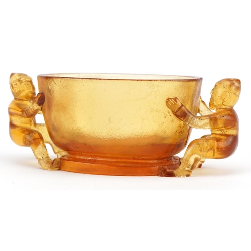 2572 - WITHDRAWN Chinese Peking style glass censer with figural handles, 10cm wide