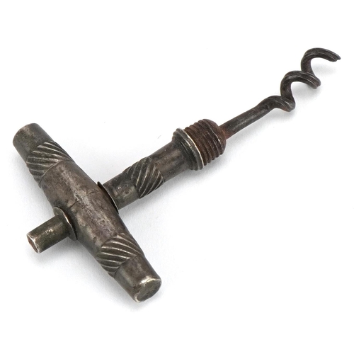 168 - Georgian unmarked silver and steel corkscrew in the manner of Samuel Pemberton, 7cm high