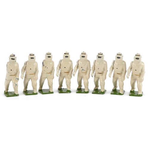 1129 - Eight Britains hand painted lead Firefighters of The Royal Airforce