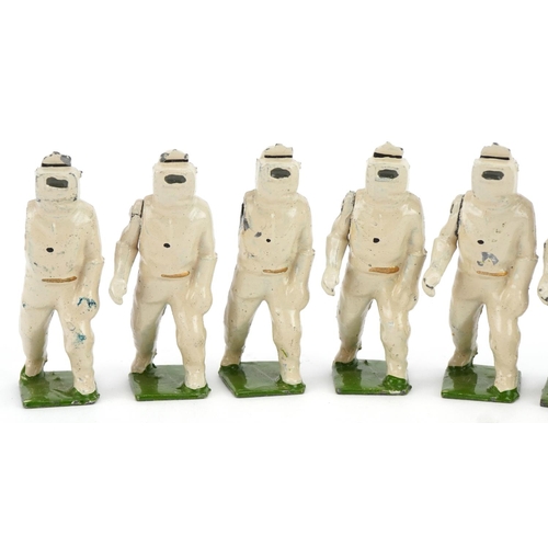 1129 - Eight Britains hand painted lead Firefighters of The Royal Airforce