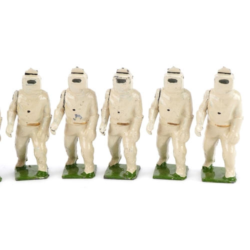 1129 - Eight Britains hand painted lead Firefighters of The Royal Airforce