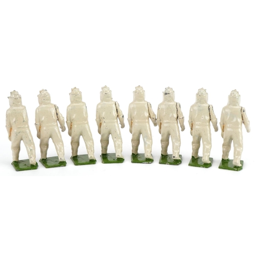 1129 - Eight Britains hand painted lead Firefighters of The Royal Airforce