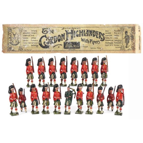 1131 - Nineteen Britains hand painted lead Gordon Highlanders soldiers and piper, some with articulated arm... 