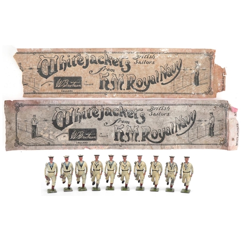 1130 - Ten Britains hand painted lead The US Navy White Jacket soldiers with articulated arms, with paper l... 