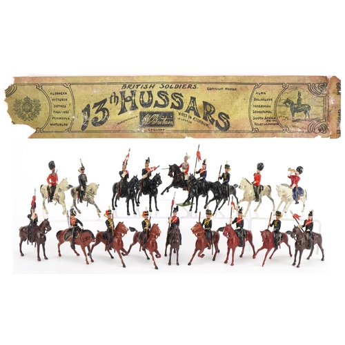 1123 - Collection of Britains hand painted lead soldiers on horseback including thirteenth Hussars and Roya... 