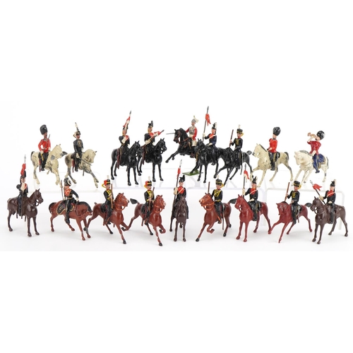 1123 - Collection of Britains hand painted lead soldiers on horseback including thirteenth Hussars and Roya... 