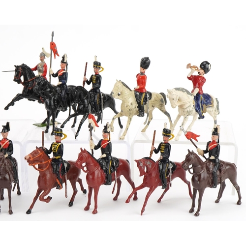 1123 - Collection of Britains hand painted lead soldiers on horseback including thirteenth Hussars and Roya... 