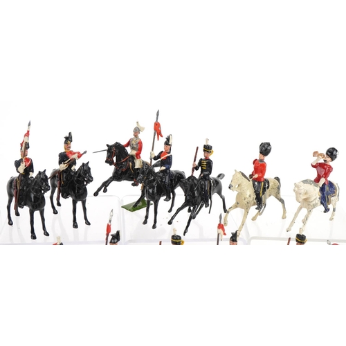 1123 - Collection of Britains hand painted lead soldiers on horseback including thirteenth Hussars and Roya... 