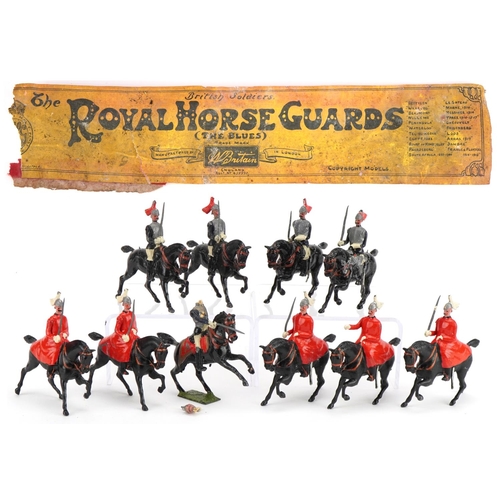 1125 - Ten Britains hand painted lead soldiers on horseback including Mounted Life Guards and Royal Horse G... 