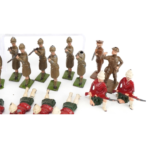 1122 - John Hill & Co and Britains hand painted lead soldiers including Seaforth Highlanders, with paper la... 