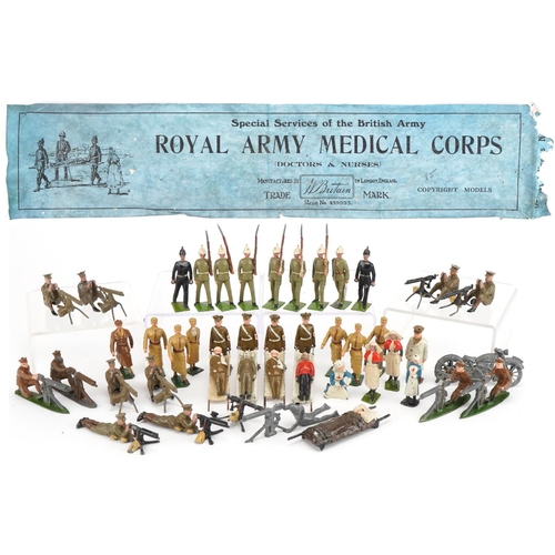 1115 - Britains and other hand painted lead soldiers including Royal Army Medical Corps and Army Gunners, w... 