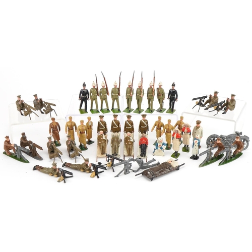 1115 - Britains and other hand painted lead soldiers including Royal Army Medical Corps and Army Gunners, w... 