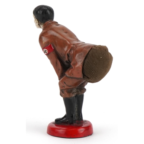 1396 - German military interest cold painted cast metal pin cushion in the form of Adolf Hitler, 12cm high