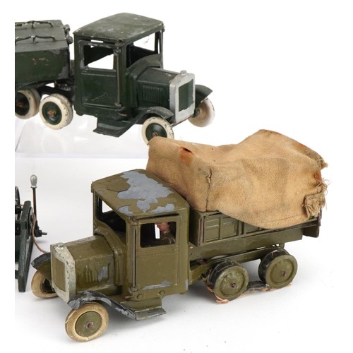 1137 - Two Britains hand painted lead army covered lorry and underslung articulated lorry