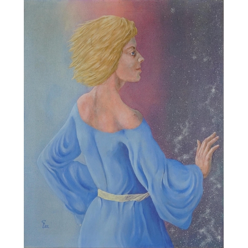 2403 - Portrait of a female, 1980s fantasy style oil on canvas, framed, 75cm x 61.5cm excluding the frame