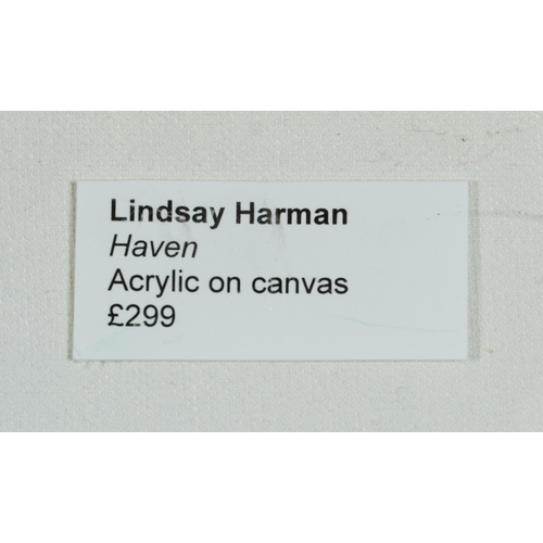 2078 - Lindsay Harman - Haven, acrylic on canvas, labels verso, unframed, 61cm x 61cm