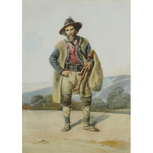 685 - Attributed to Susan Vincent - Portrait of a man in an alpine landscape, Abbott & Holder label verso,... 