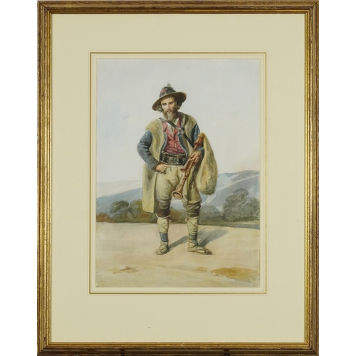 685 - Attributed to Susan Vincent - Portrait of a man in an alpine landscape, Abbott & Holder label verso,... 