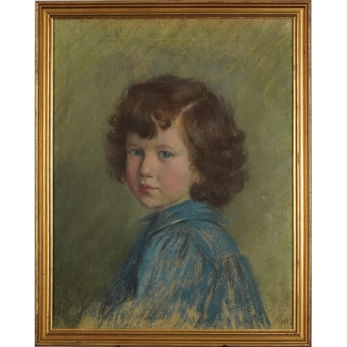 2591 - Head and shoulders portrait of a young girl, Edwardian pastel, framed and glazed, 46cm x 35.5cm excl... 