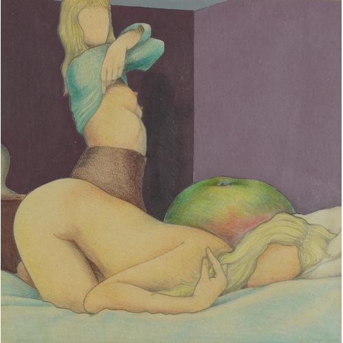 2653 - Michael Mycock - Study of two girls, 1970s pencil and pastel, label verso, mounted, framed and glaze... 