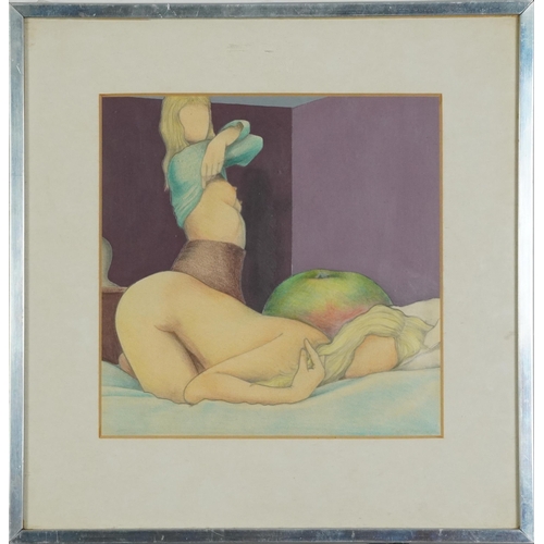 2653 - Michael Mycock - Study of two girls, 1970s pencil and pastel, label verso, mounted, framed and glaze... 