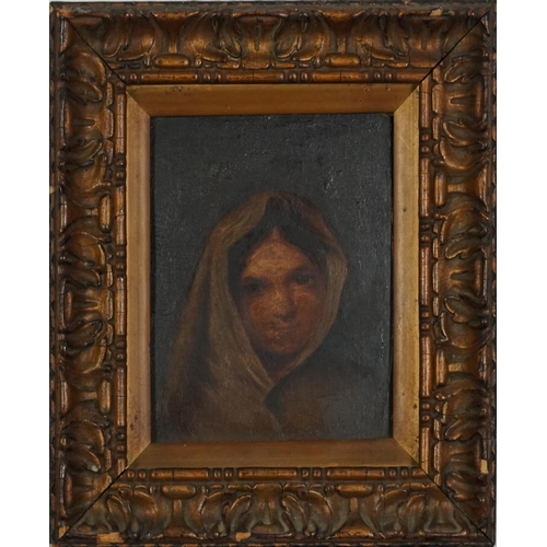 2592 - Head and shoulders portrait of a young female, 19th century Italian school oil on board, mounted and... 