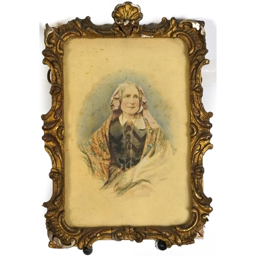 2654 - Top half portrait of an elderly female, heightened watercolour over photograph, framed and glazed, 1... 