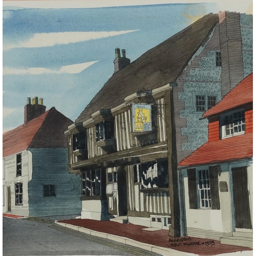 2562 - John Inwood - The Red Lion Alfriston, watercolour, mounted, framed and glazed, 20cm x 20cm excluding... 