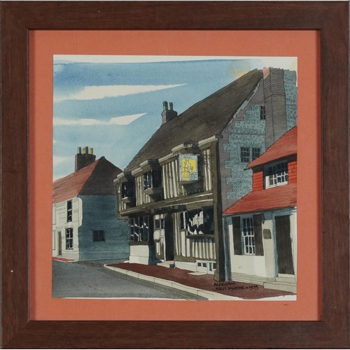 2562 - John Inwood - The Red Lion Alfriston, watercolour, mounted, framed and glazed, 20cm x 20cm excluding... 