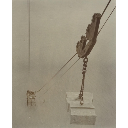 1653 - Early 20th century local interest Albumen photograph of Cornish granite being lowered from Beachy He... 