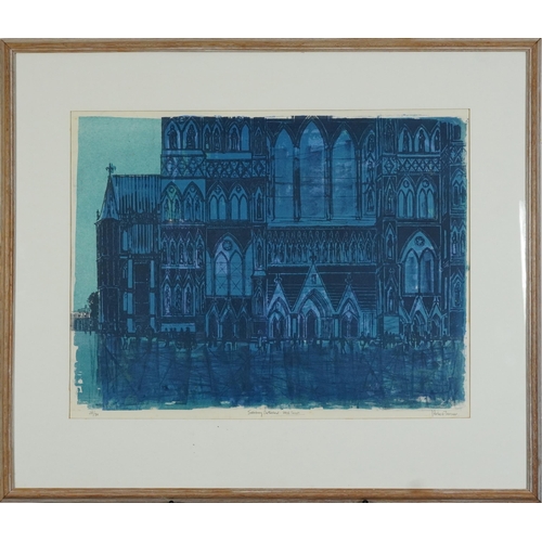 111 - Robert Taverner - Salisbury Cathedral-West Front, pencil signed screen print, limited edition 28/30,... 