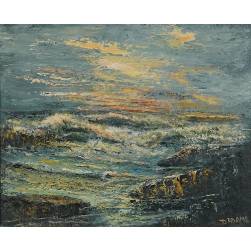 2373 - Douglas Adams - Sun on the Rocks, Impressions oil on board, label verso, framed, 55cm x 44cm excludi... 