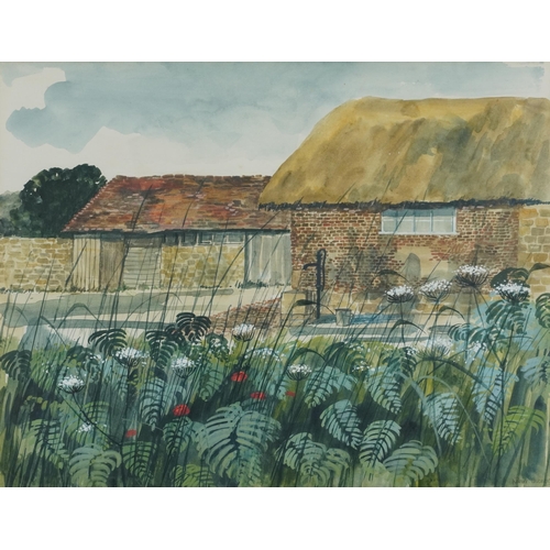 2009 - Robert Taverner - Farm buildings with flowers, heightened watercolour, mounted, framed and glazed, 4... 