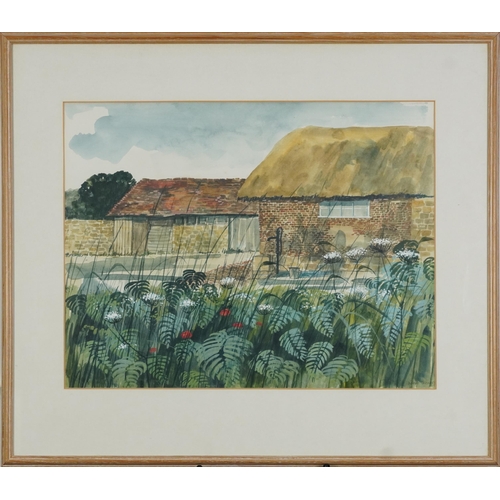 2009 - Robert Taverner - Farm buildings with flowers, heightened watercolour, mounted, framed and glazed, 4... 