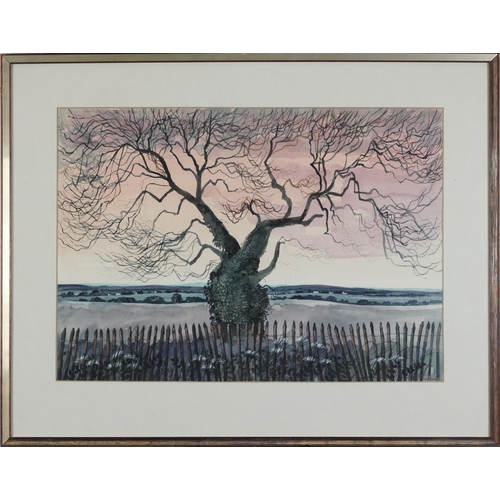 2008 - Robert Taverner - Old Oak near Alfriston Sussex, watercolour, inscribed verso, mounted, framed and g... 