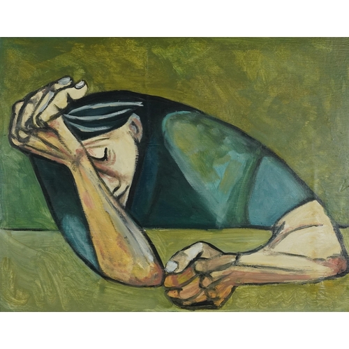 2505 - Clive Fredriksson - Figure at a table, contemporary Impressionist oil on board, framed, 53cm x 41.5c... 