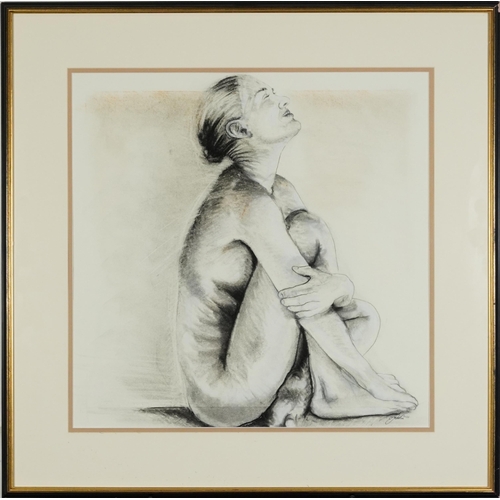 2319 - Clive Fredriksson - Portrait of a nude female, contemporary mixed media and chalk, mounted, framed a... 