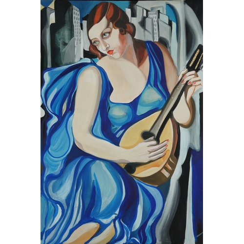 191 - Clive Fredriksson after Tamara de Lempicka - Portrait of an Art Deco female musician, Impressionist ... 