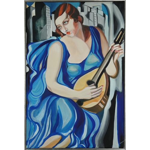 191 - Clive Fredriksson after Tamara de Lempicka - Portrait of an Art Deco female musician, Impressionist ... 