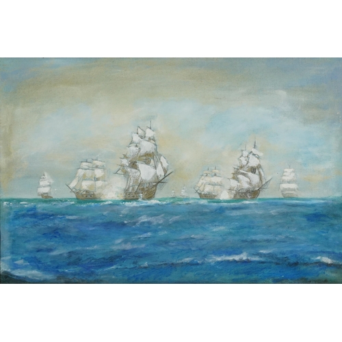 2052 - Man O' War, naval interest oil on canvas, framed, 74cm x 50cm excluding the frame