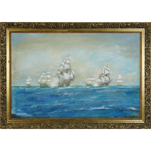 2052 - Man O' War, naval interest oil on canvas, framed, 74cm x 50cm excluding the frame