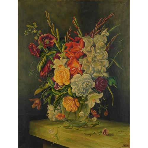 2405 - Still life flowers in a vase, oil on canvas, framed, 65cm x 49.5cm excluding the frame