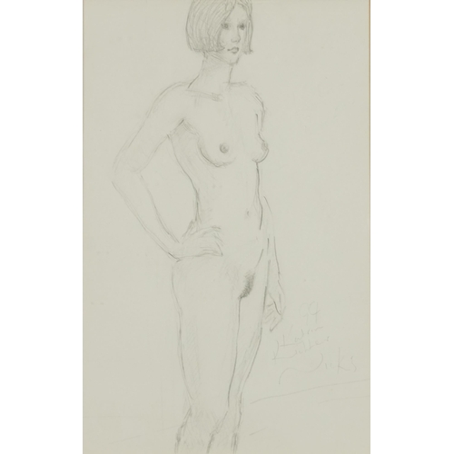 2133 - Standing nude females, Near pair of pencil pencils, indistinctly inscribed and signed, one with John... 