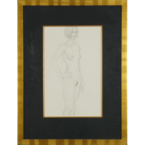 2133 - Standing nude females, Near pair of pencil pencils, indistinctly inscribed and signed, one with John... 