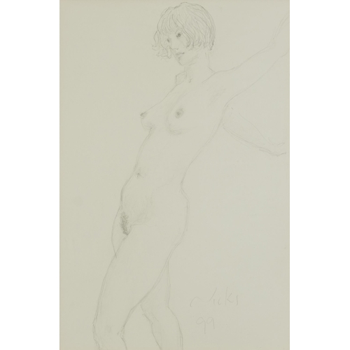 2133 - Standing nude females, Near pair of pencil pencils, indistinctly inscribed and signed, one with John... 