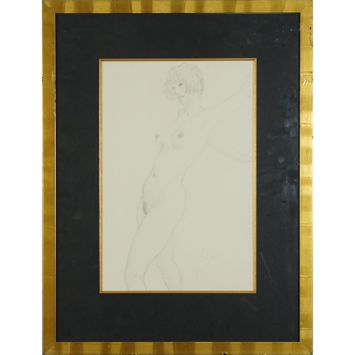 2133 - Standing nude females, Near pair of pencil pencils, indistinctly inscribed and signed, one with John... 