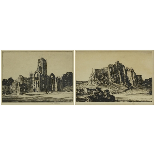 2027 - Henry Rushberry - Abbey Fountains and Stirling Castle, near pair of pencil signed black and white et... 