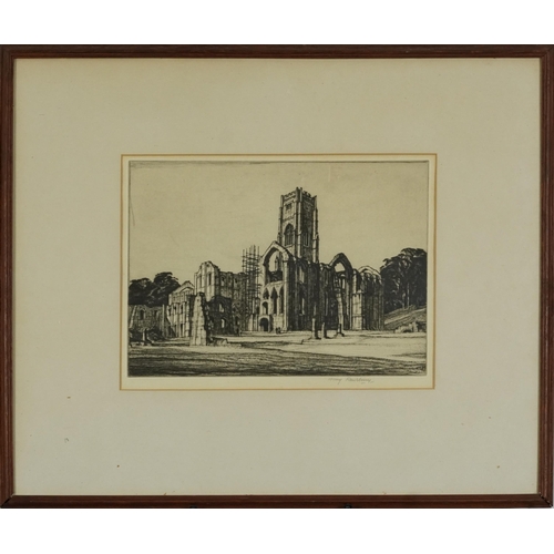 2027 - Henry Rushberry - Abbey Fountains and Stirling Castle, near pair of pencil signed black and white et... 