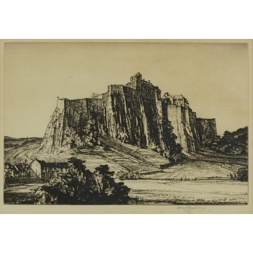 2027 - Henry Rushberry - Abbey Fountains and Stirling Castle, near pair of pencil signed black and white et... 